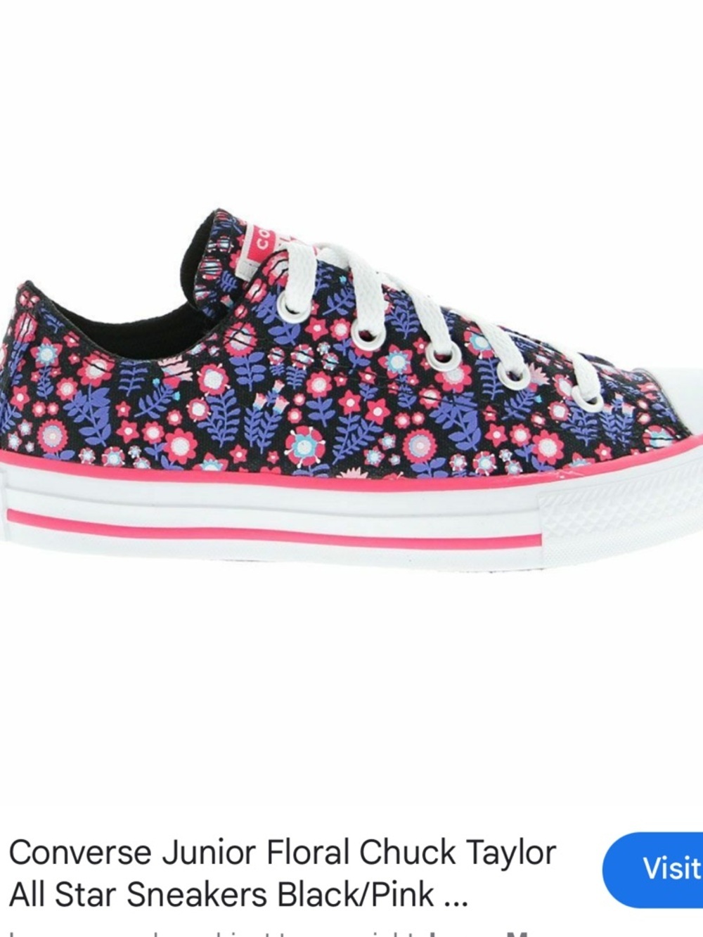 Converse Junior Floral Chuck Taylor All Star Sneakers Black/Pink Size 2